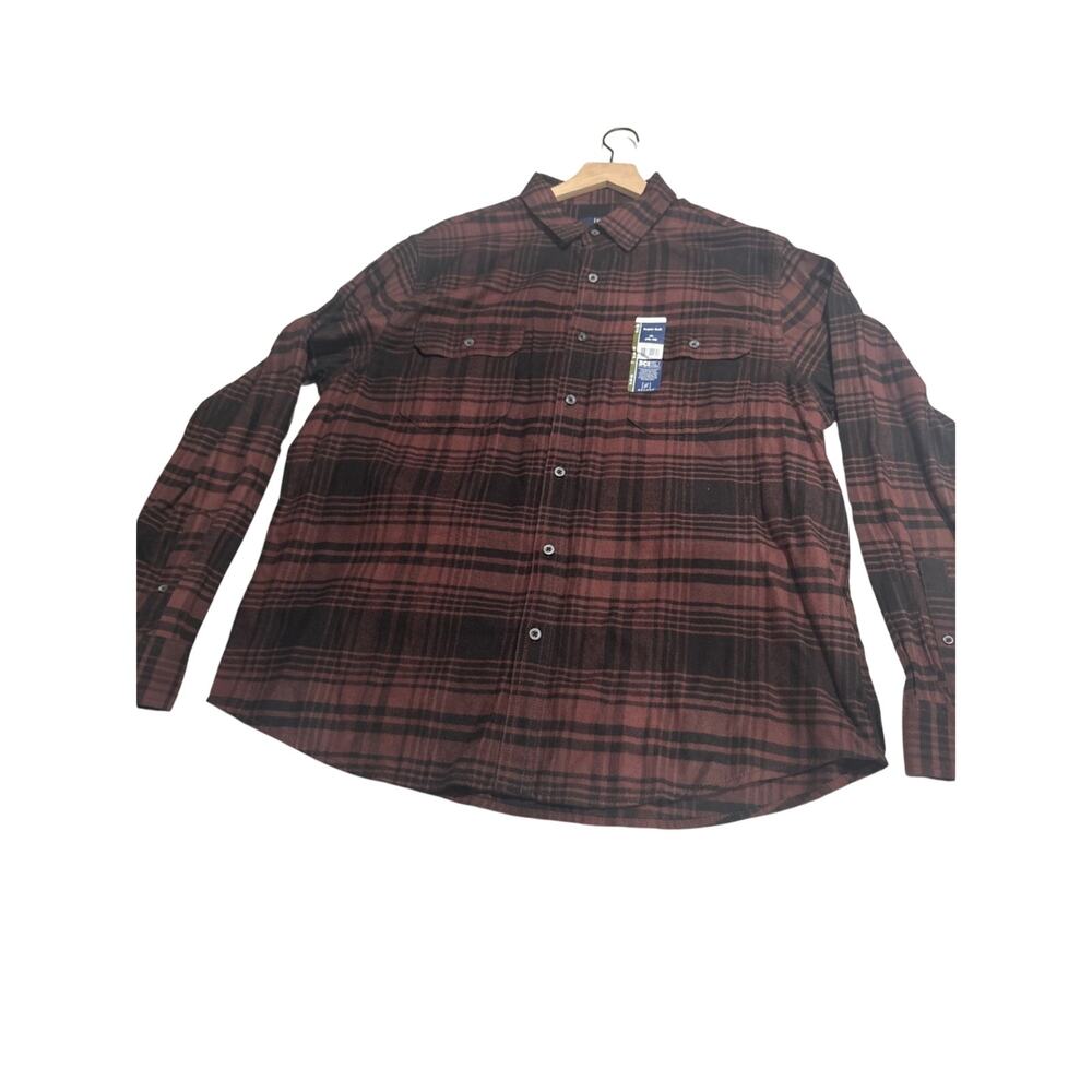 New Men George Flannel Shirt Size S 34 36 Black Brown Plaid Buttons Long Sleeve